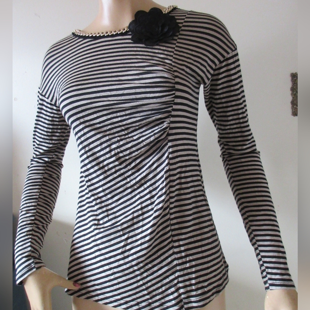 Morgan De Toi Beige/Black Stripe With Gold Chain Detail Ruched Side Size 165/88A